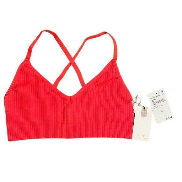 Good American Sport Bra Women’s XXS/XS‎ Double Knit Cross Strap Neon NEW Ribbed - Picture 2 of 7